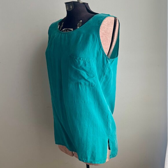 Vintage 90s 100% Silk Tank Top – Turquoise Blue – Made in USA – Size Small - Picture 3 of 6
